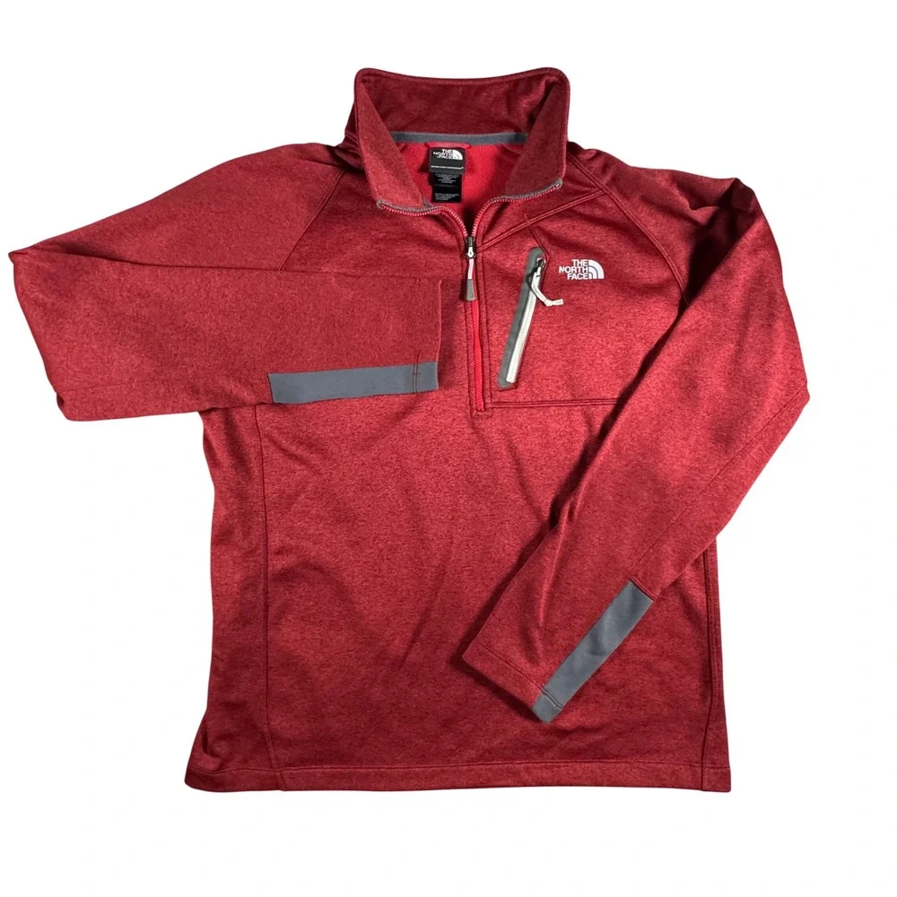 The North Face Pullover Mens L Red Quarter Zip Fleece Chest Pocket Activewear